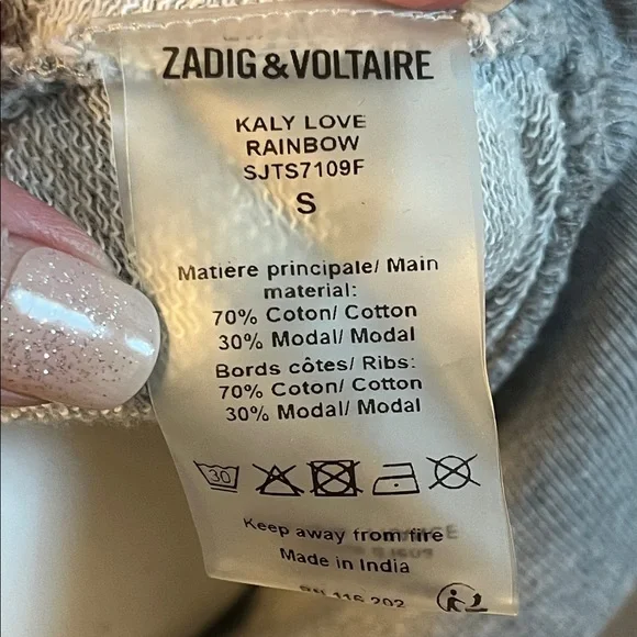 Zadig & Voltaire Light Gray Knit Kaly Love Rainbow Sweatshirt S - Picture 6 of 6